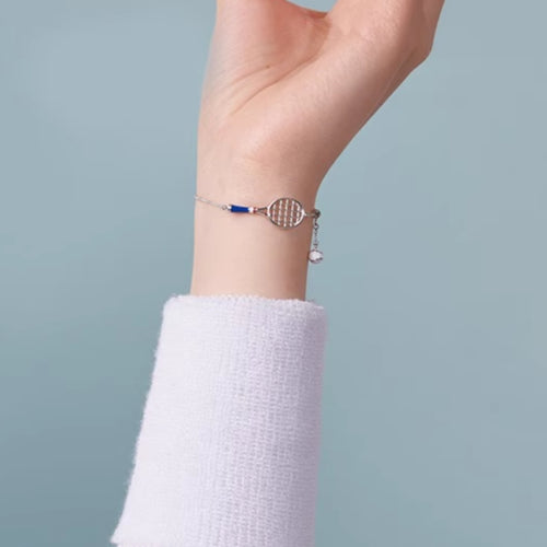 Elegant S925 Silver Blue White Tennis Ball Charm Sparkle Bracelet