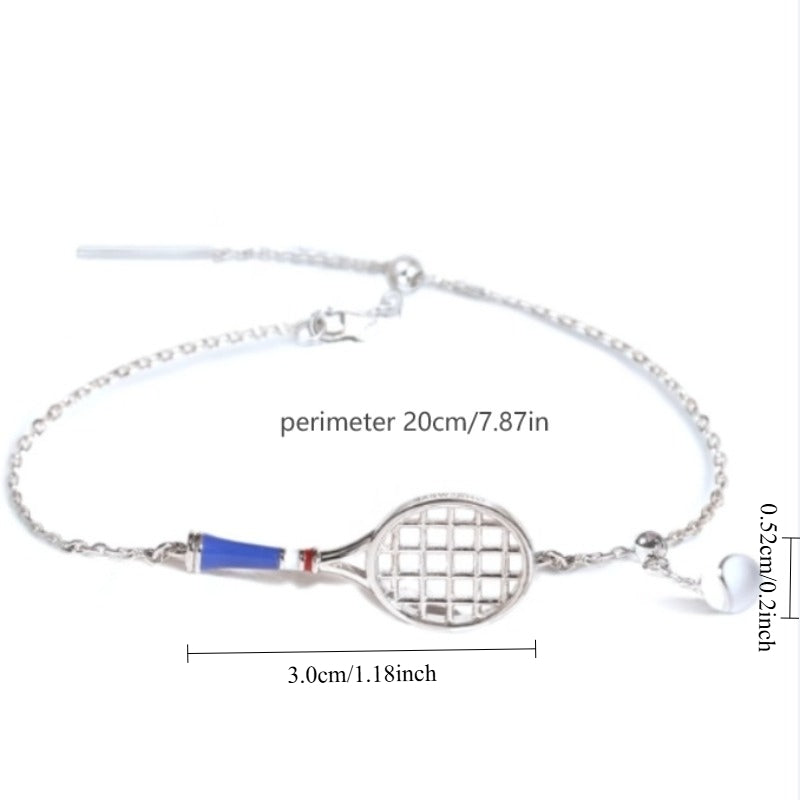Elegant S925 Silver Blue White Tennis Ball Charm Sparkle Bracelet