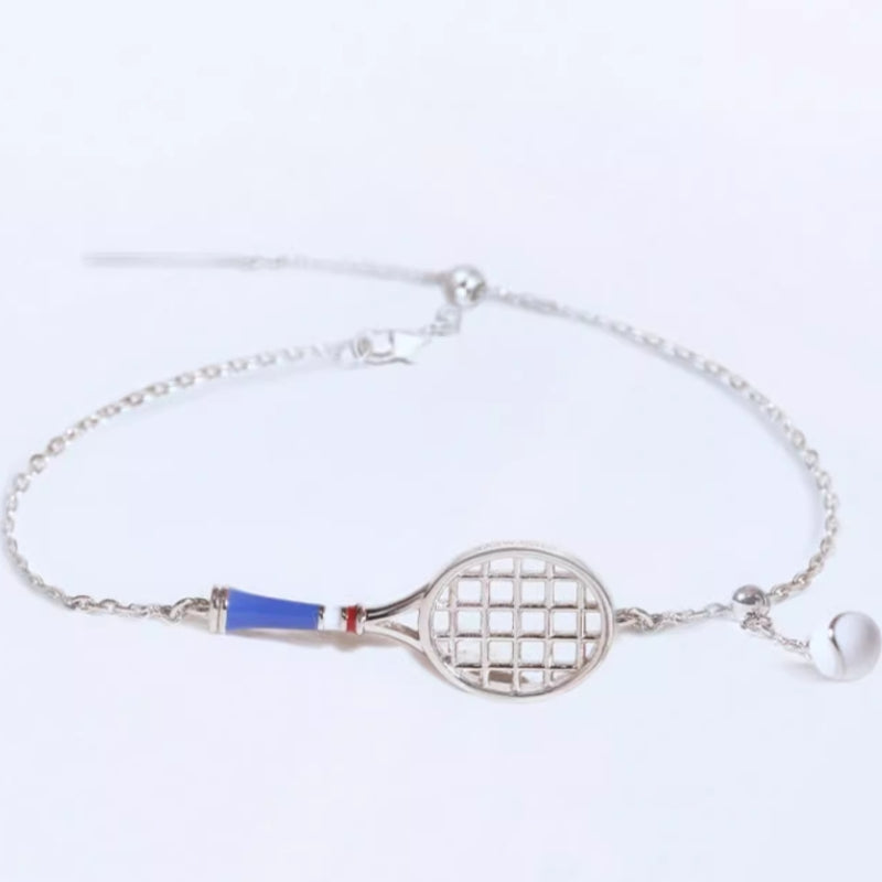 Elegant S925 Silver Blue White Tennis Ball Charm Sparkle Bracelet